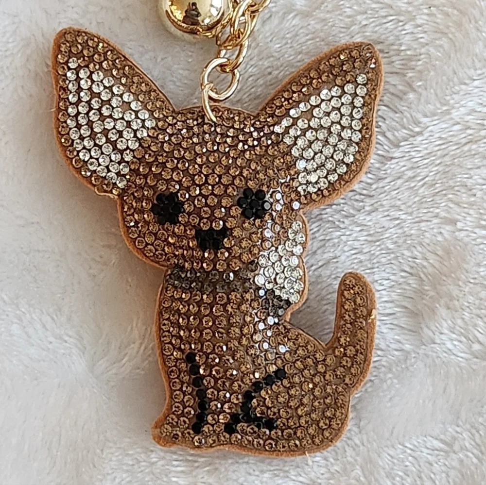 Chihauhau Sparkling Dog Keychain with Tassel Bag Charm